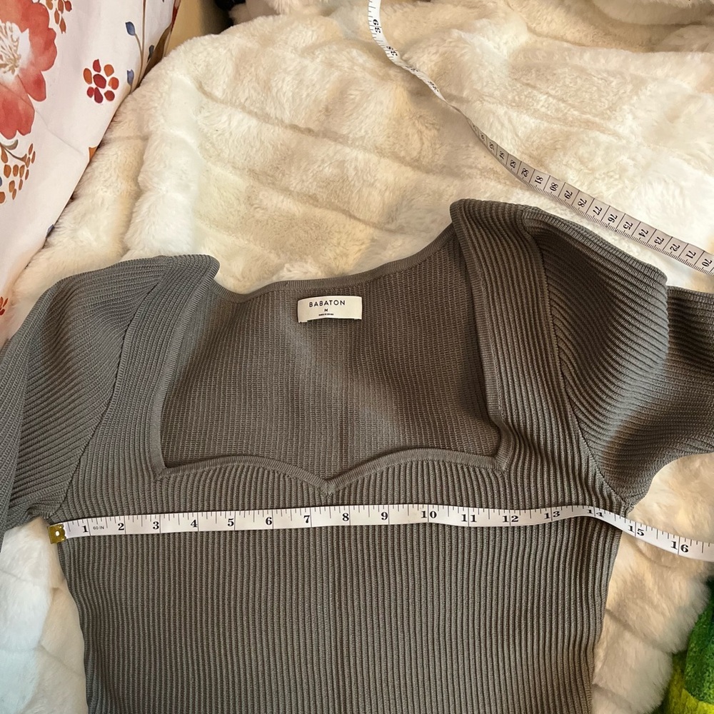 Babaton M Top Extra Slim Bodycon Long Sleeve Neutral Sweeatheart Ribbed Stretch - Picture 4 of 7